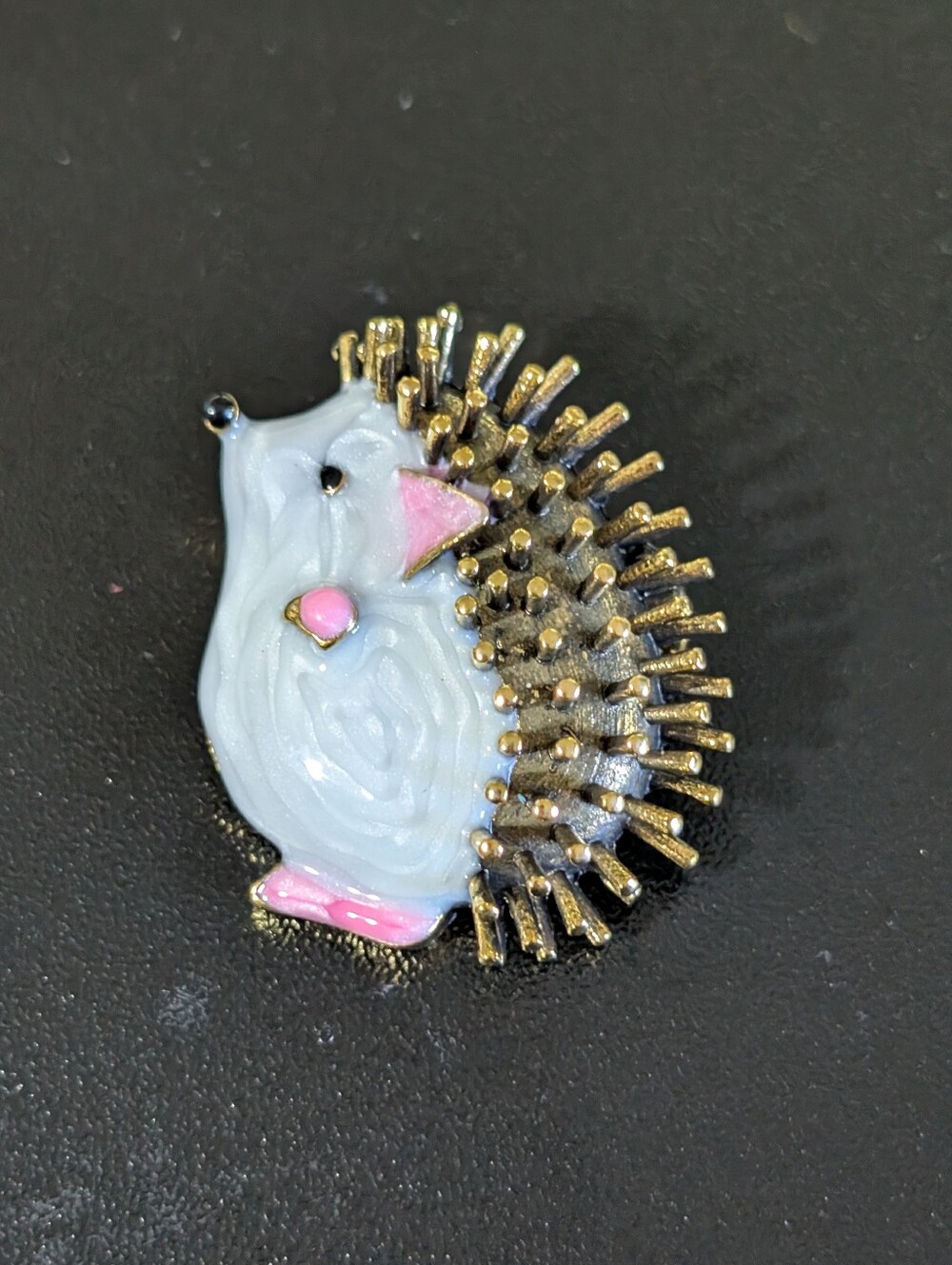 Decorative Hedgehog Brooch Pin - White and Gold Accent